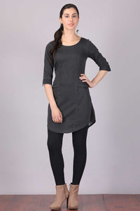 Black Round Neck Denim kurta