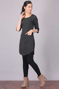 Black Round Neck Denim kurta