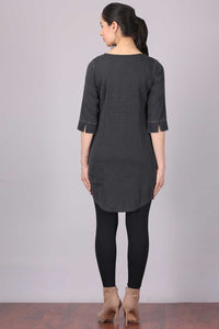 Black Round Neck Denim kurta