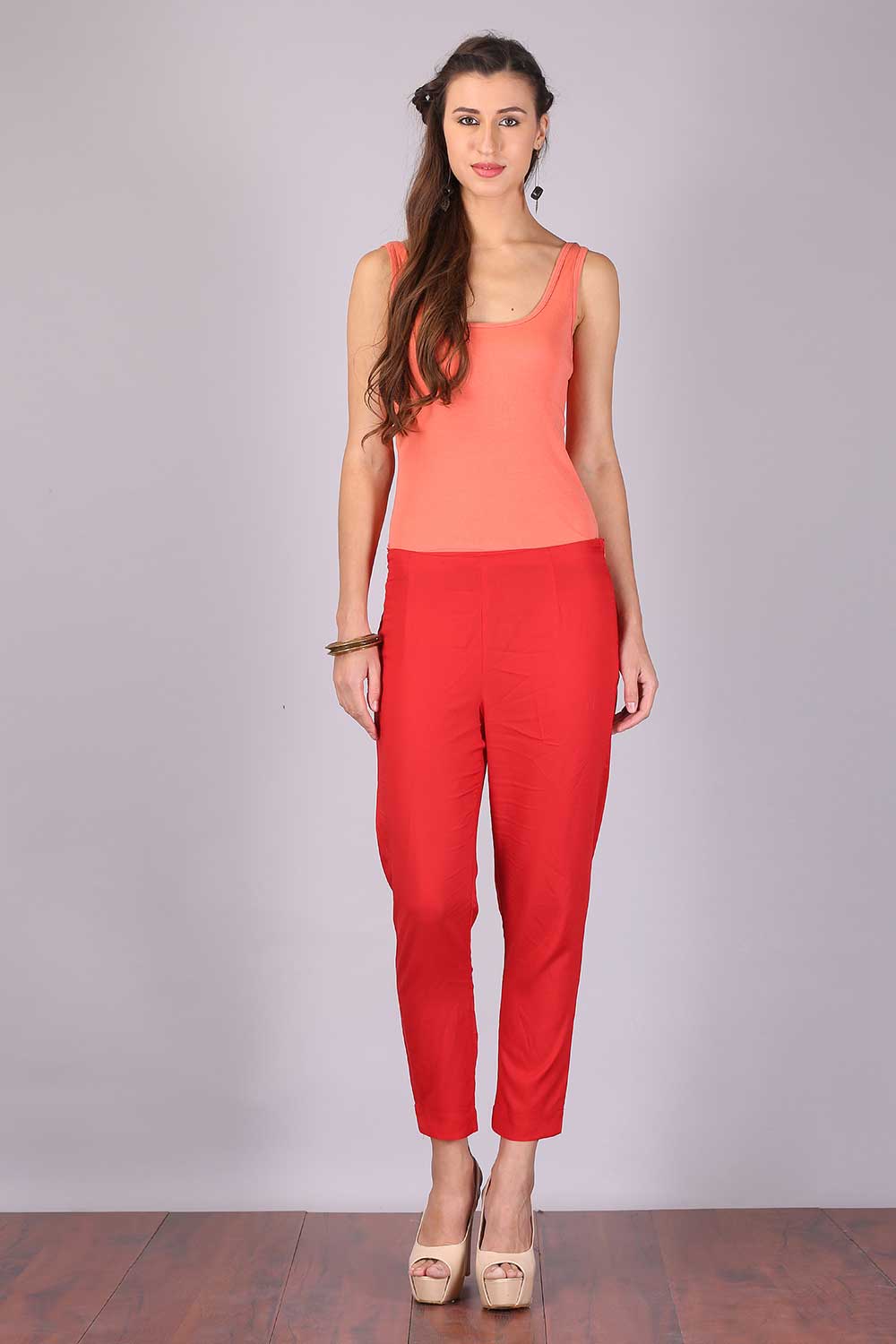 Brick Red Cropped Cotton Trousers