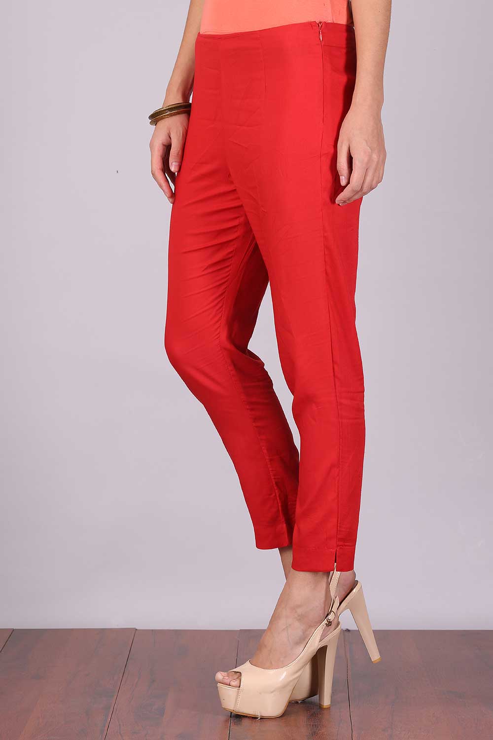 Brick Red Cropped Cotton Trousers