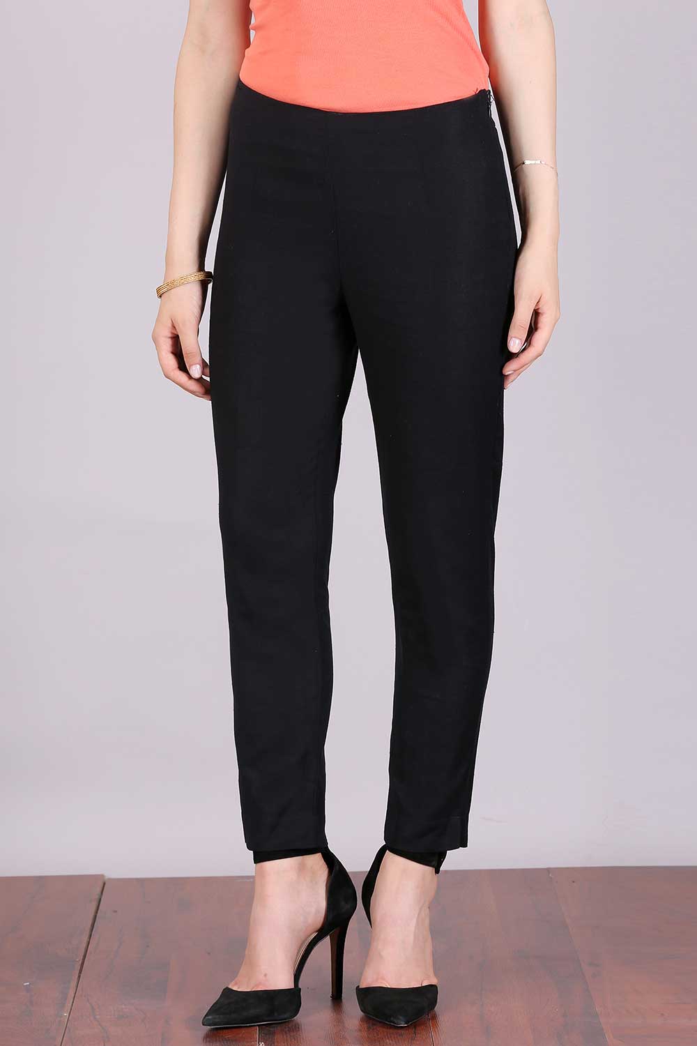 Black Cropped Cotton Trousers