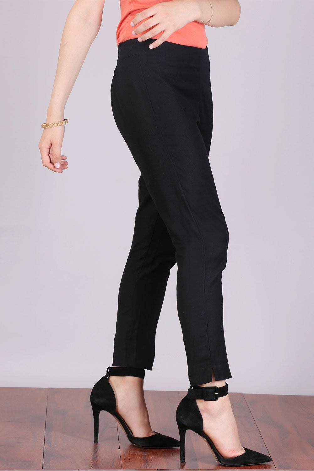 Black Cropped Cotton Trousers