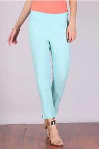 Blue Cropped Cotton Trousers