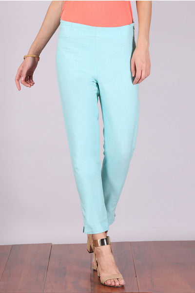 Blue Cropped Cotton Trousers