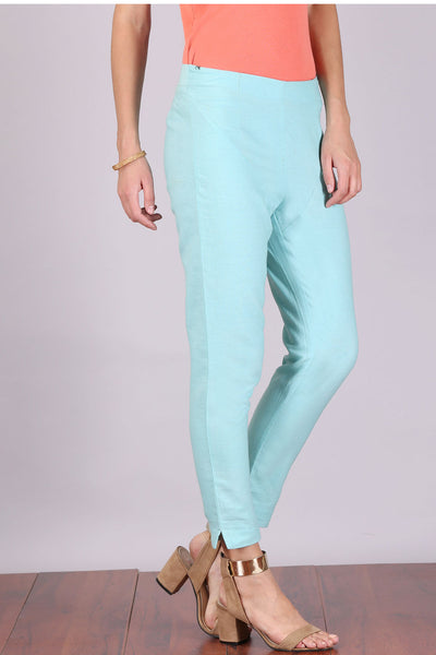 Blue Cropped Cotton Trousers