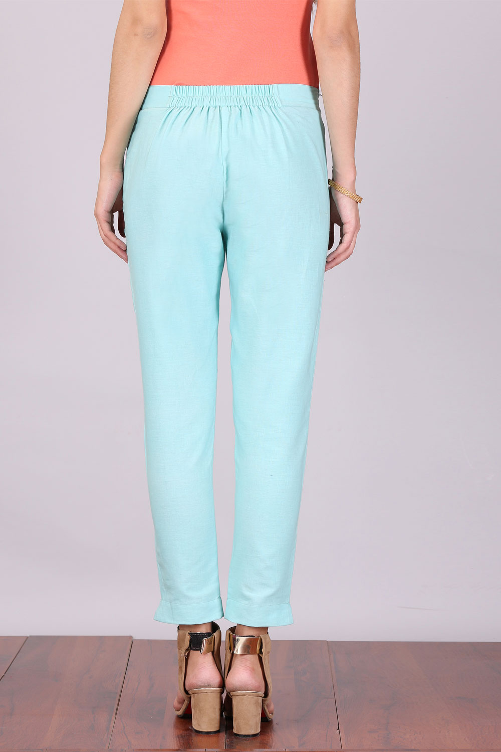 Blue Cropped Cotton Trousers