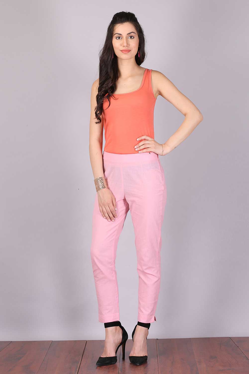 Light Pink Cropped Cotton Trousers