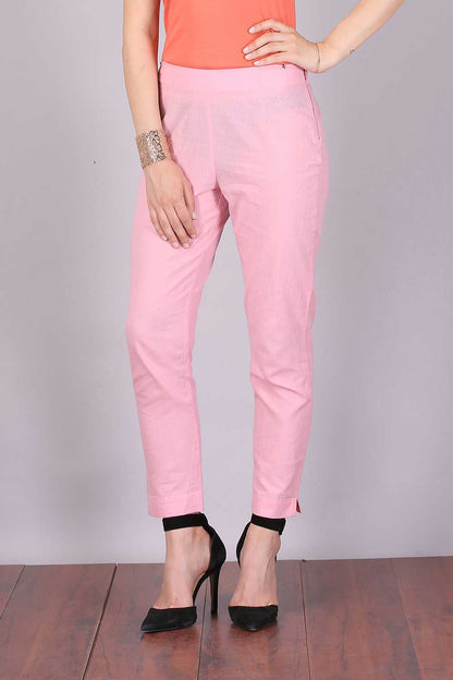 Light Pink Cropped Cotton Trousers