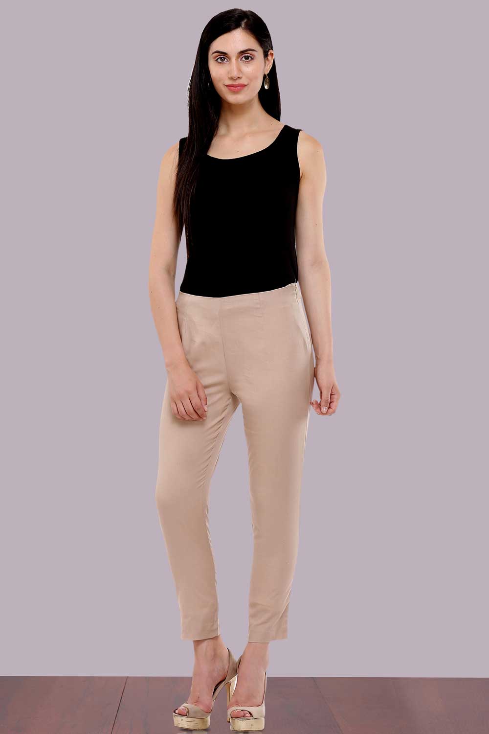 Beige Cropped Cotton Trousers