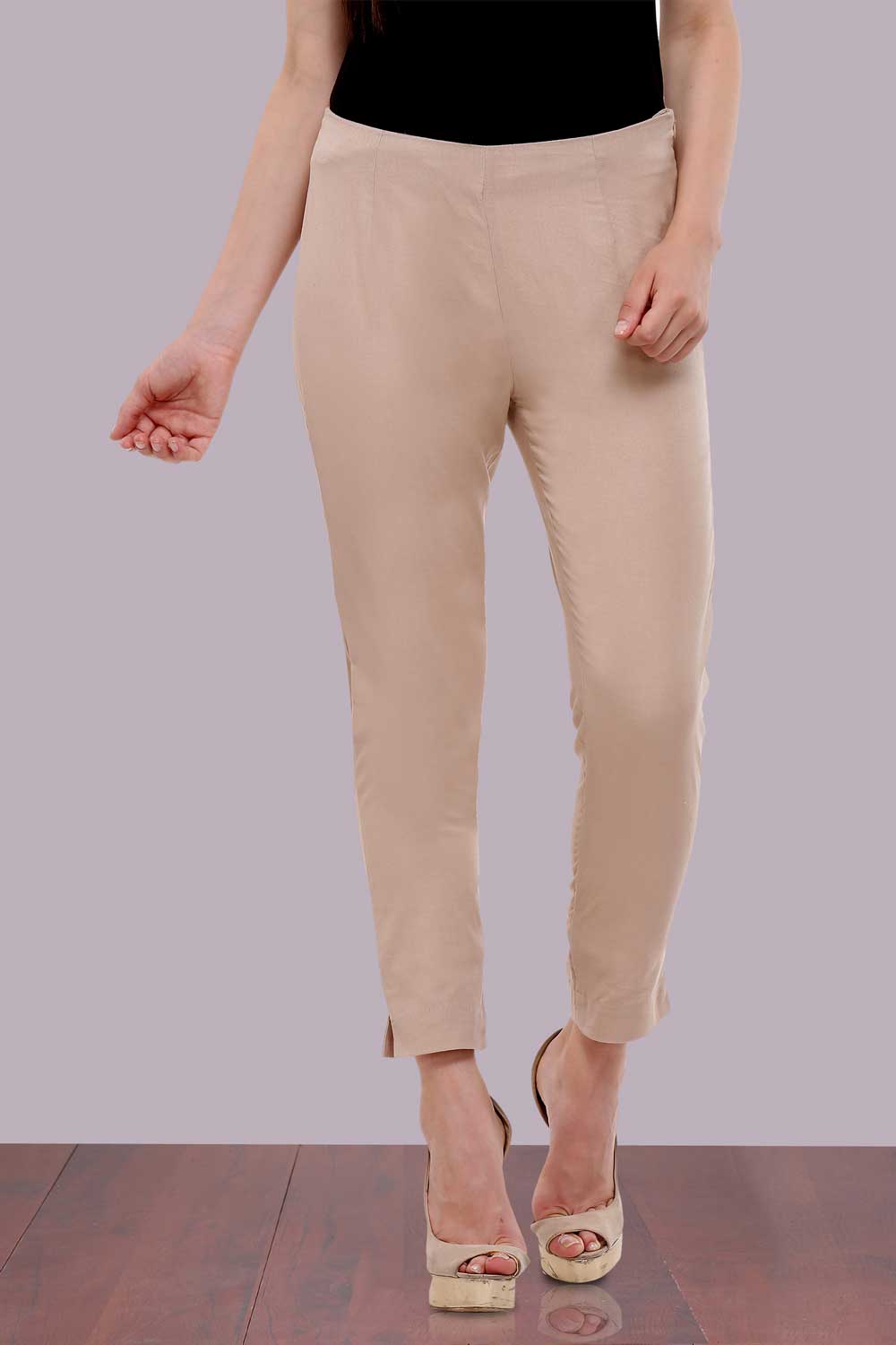 Beige Cropped Cotton Trousers