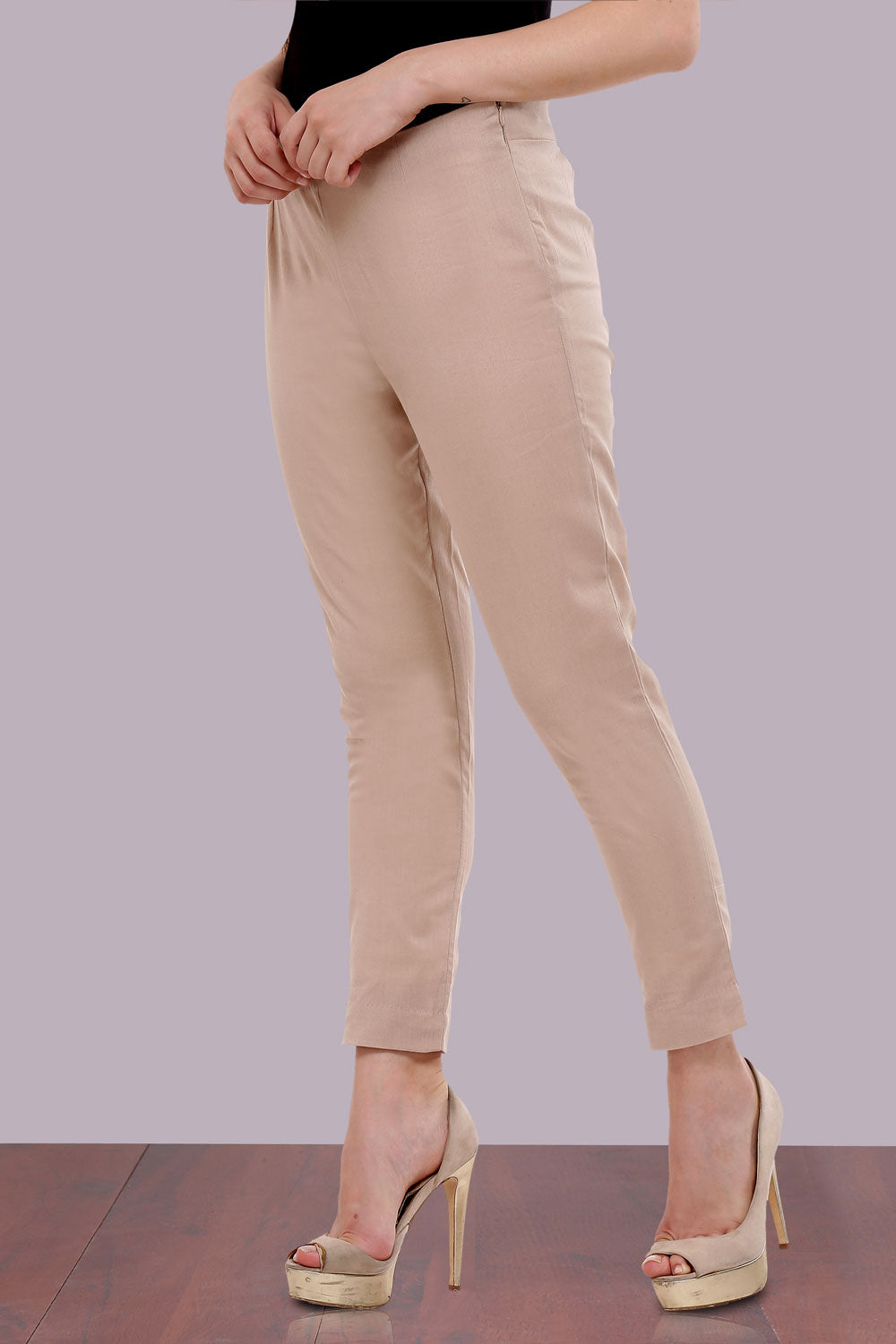 Beige Cropped Cotton Trousers