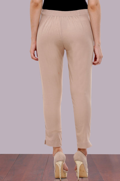 Beige Cropped Cotton Trousers