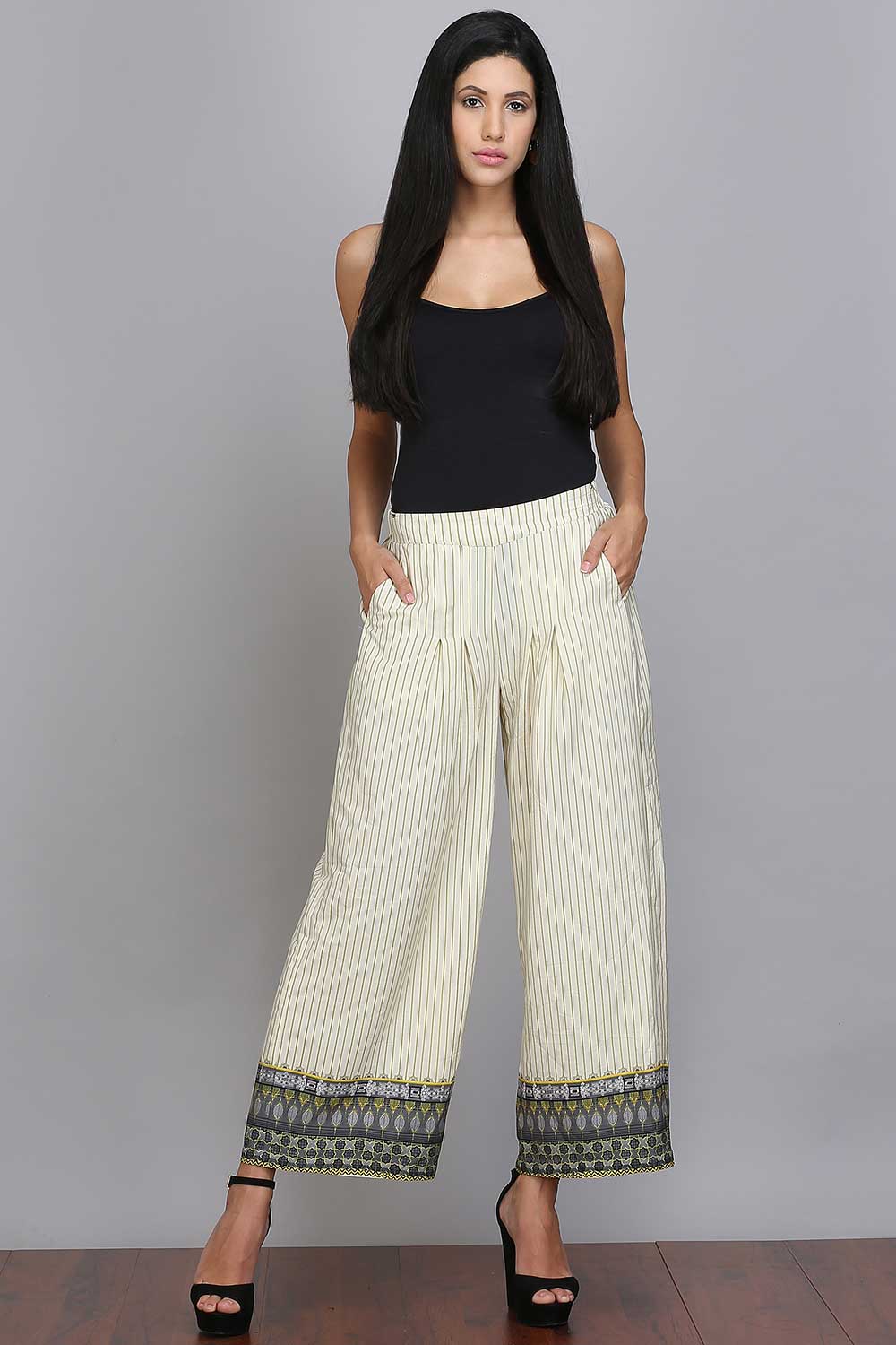 White Printed Pleated Palazzo