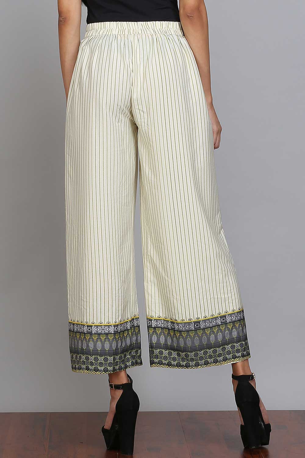 White Printed Pleated Palazzo