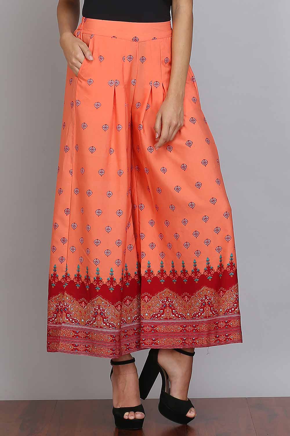 Orange Printed Pleated Palazzo