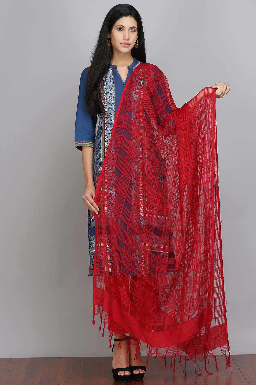 Red Checkered Dupatta