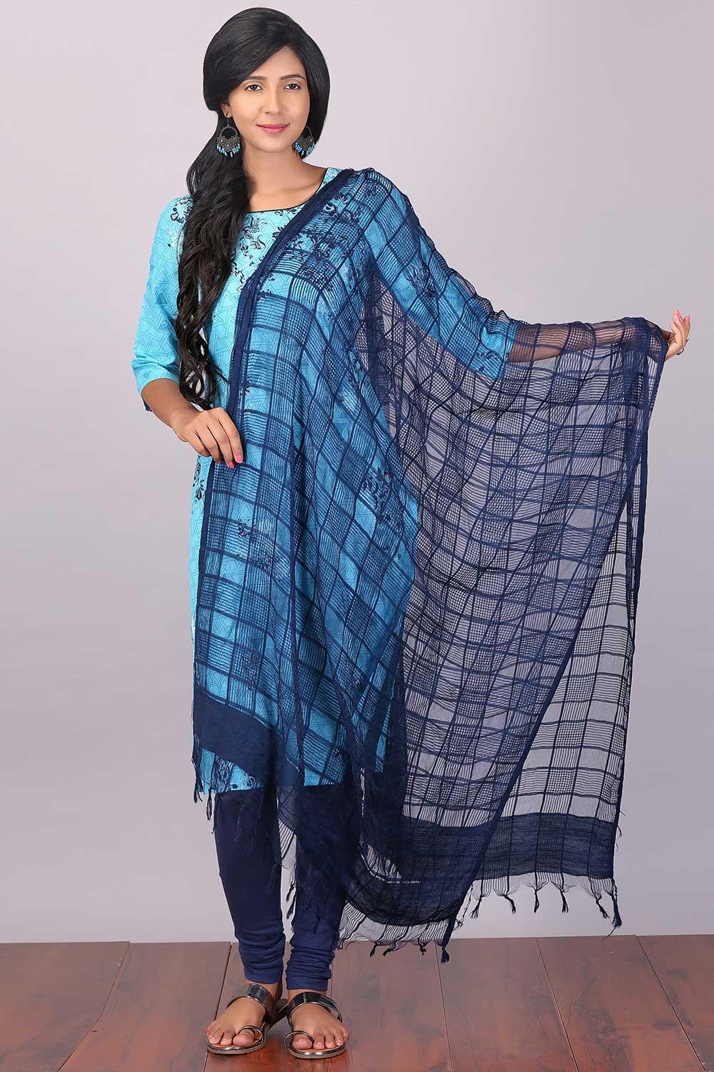 Blue Self-Checked Dupatta