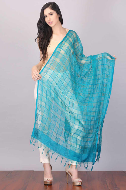 Blue Self-Checked Dupatta