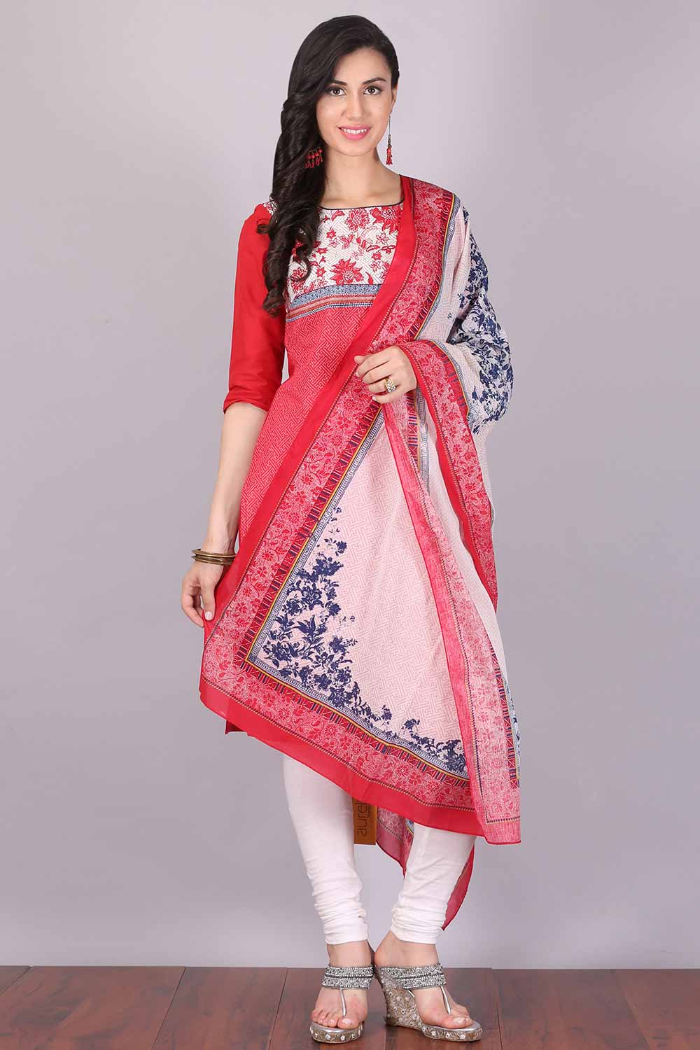 Off-White &amp; Pink Printed Dupatta