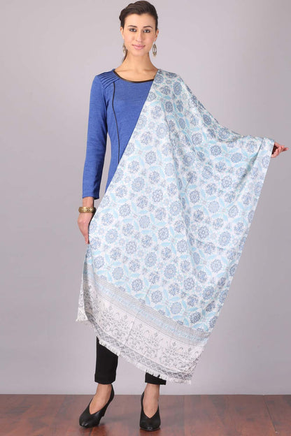 Blue Printed Shawl