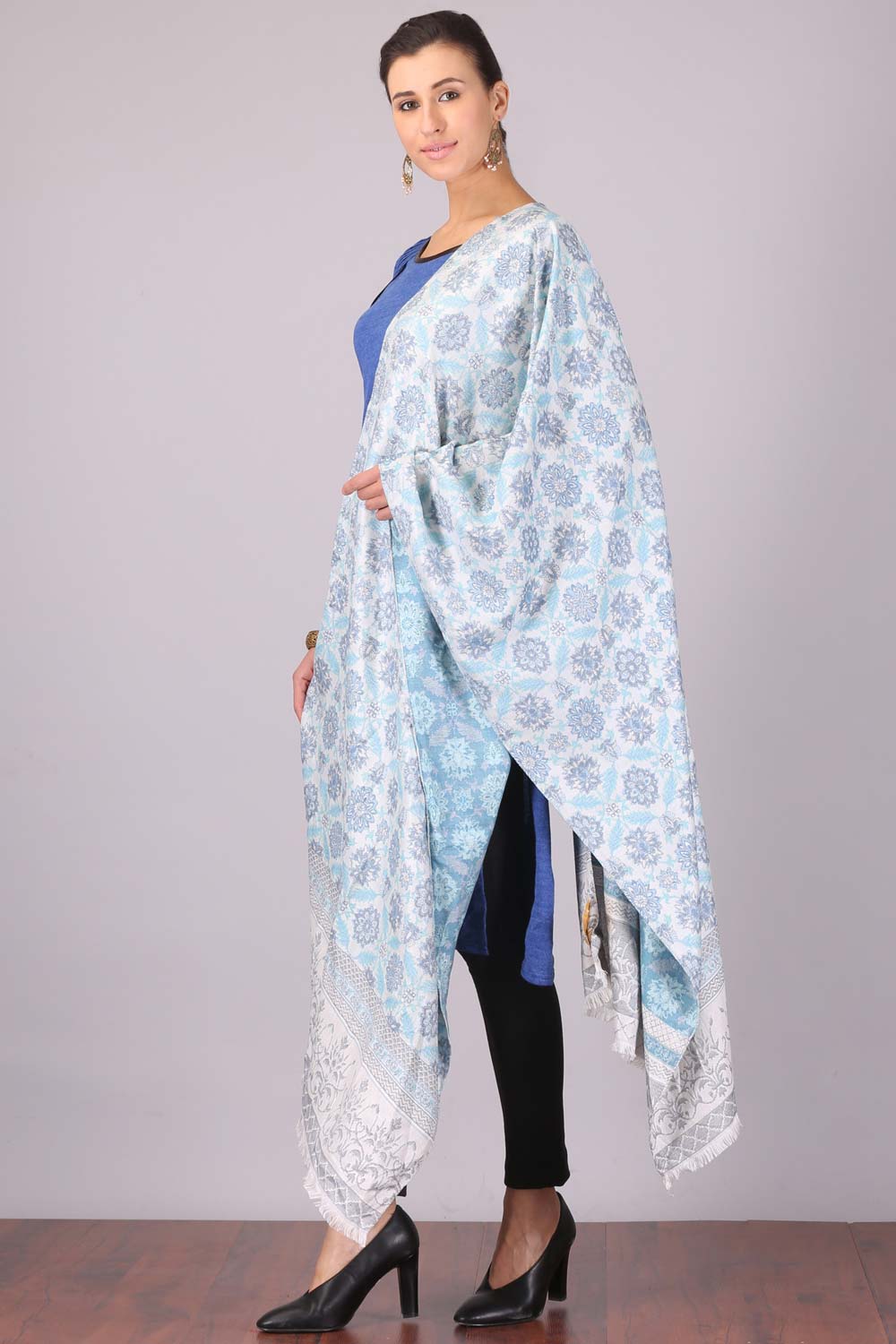 Blue Printed Shawl