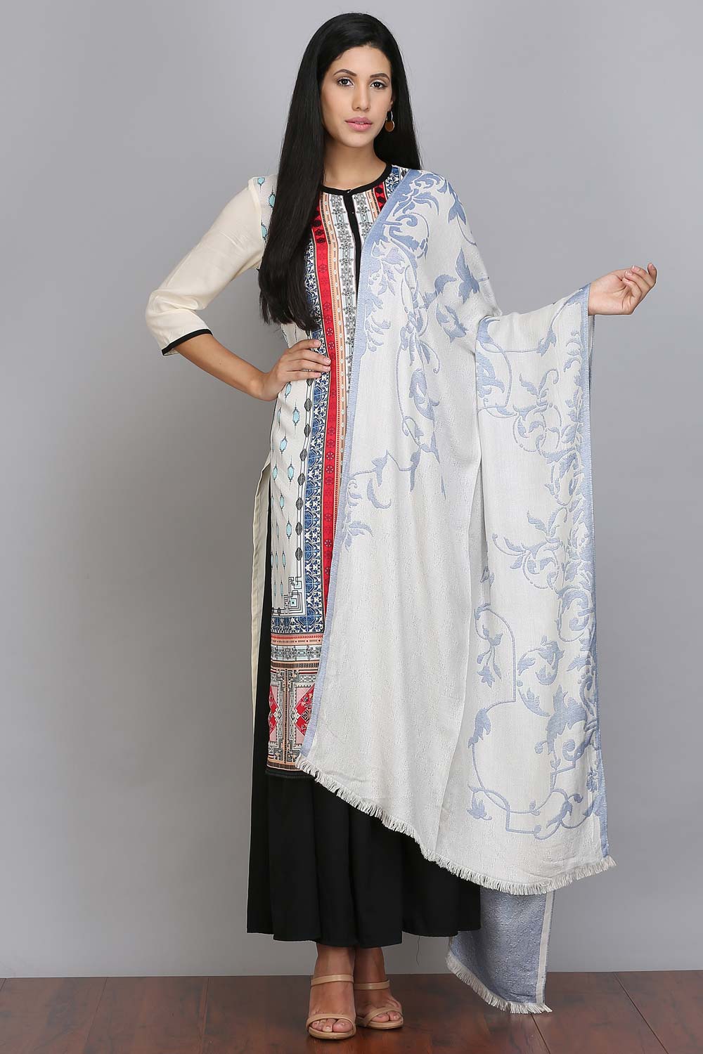 White Printed Shawl