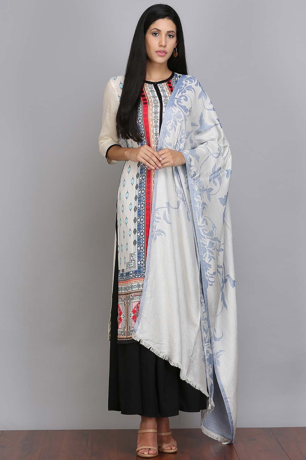 White Printed Shawl