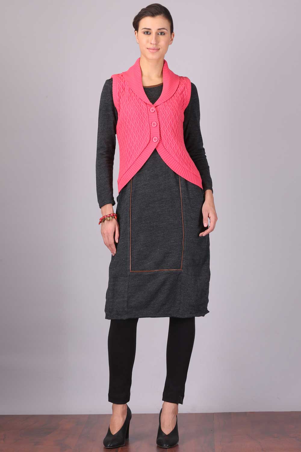 Pink Collar Neck Sweater - S