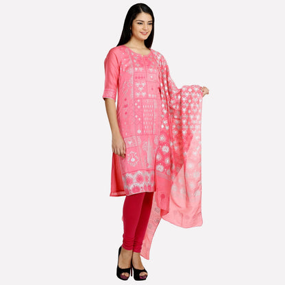 Pink Printed Round Neck 3/4 Sleeves kurta Set