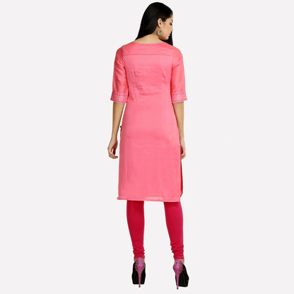 Pink Printed Round Neck 3/4 Sleeves kurta Set