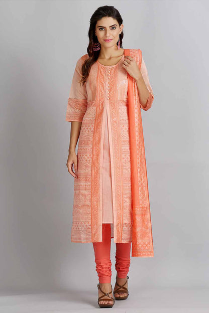 Orange Printed Round Neck kurta Set