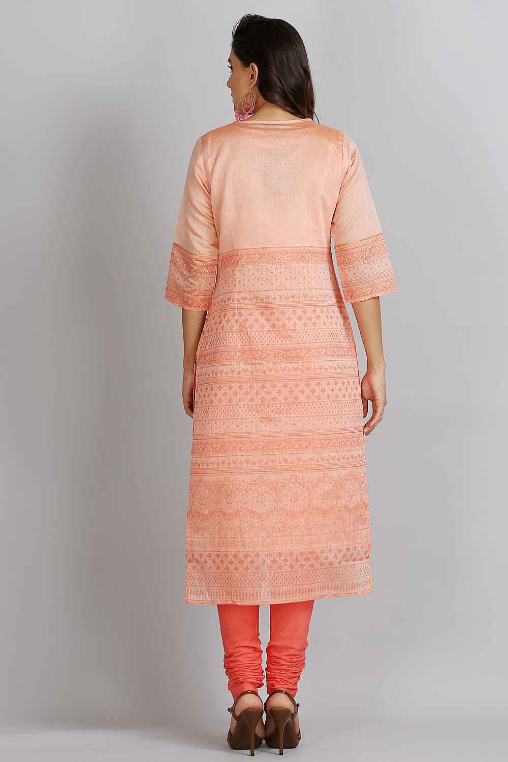 Orange Printed Round Neck kurta Set