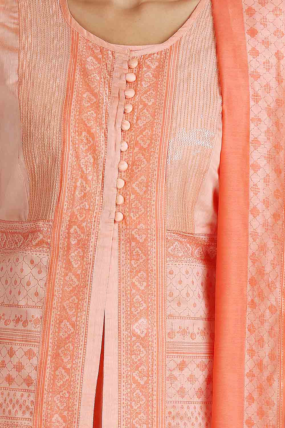 Orange Printed Round Neck kurta Set