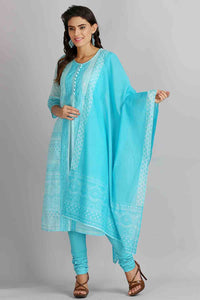Blue Printed Round Neck kurta Set