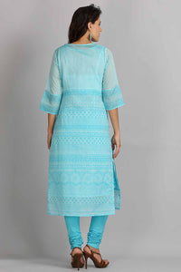 Blue Printed Round Neck kurta Set