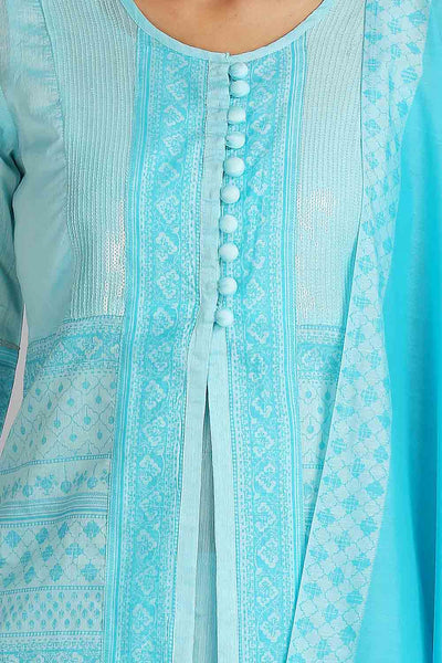 Blue Printed Round Neck kurta Set