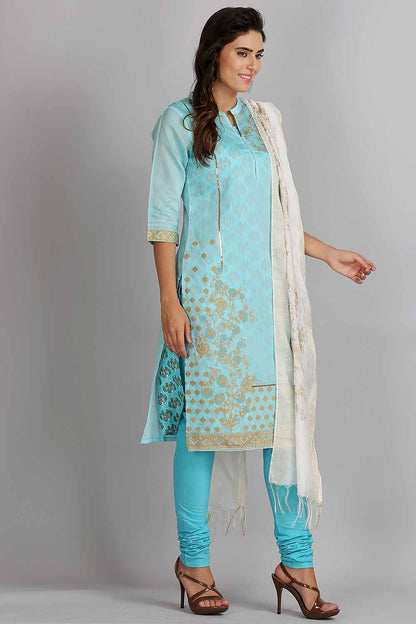 Blue Printed Mandarin Neck kurta Set