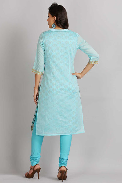 Blue Printed Mandarin Neck kurta Set