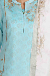 Blue Printed Mandarin Neck kurta Set
