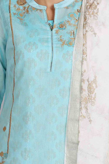 Blue Printed Mandarin Neck kurta Set