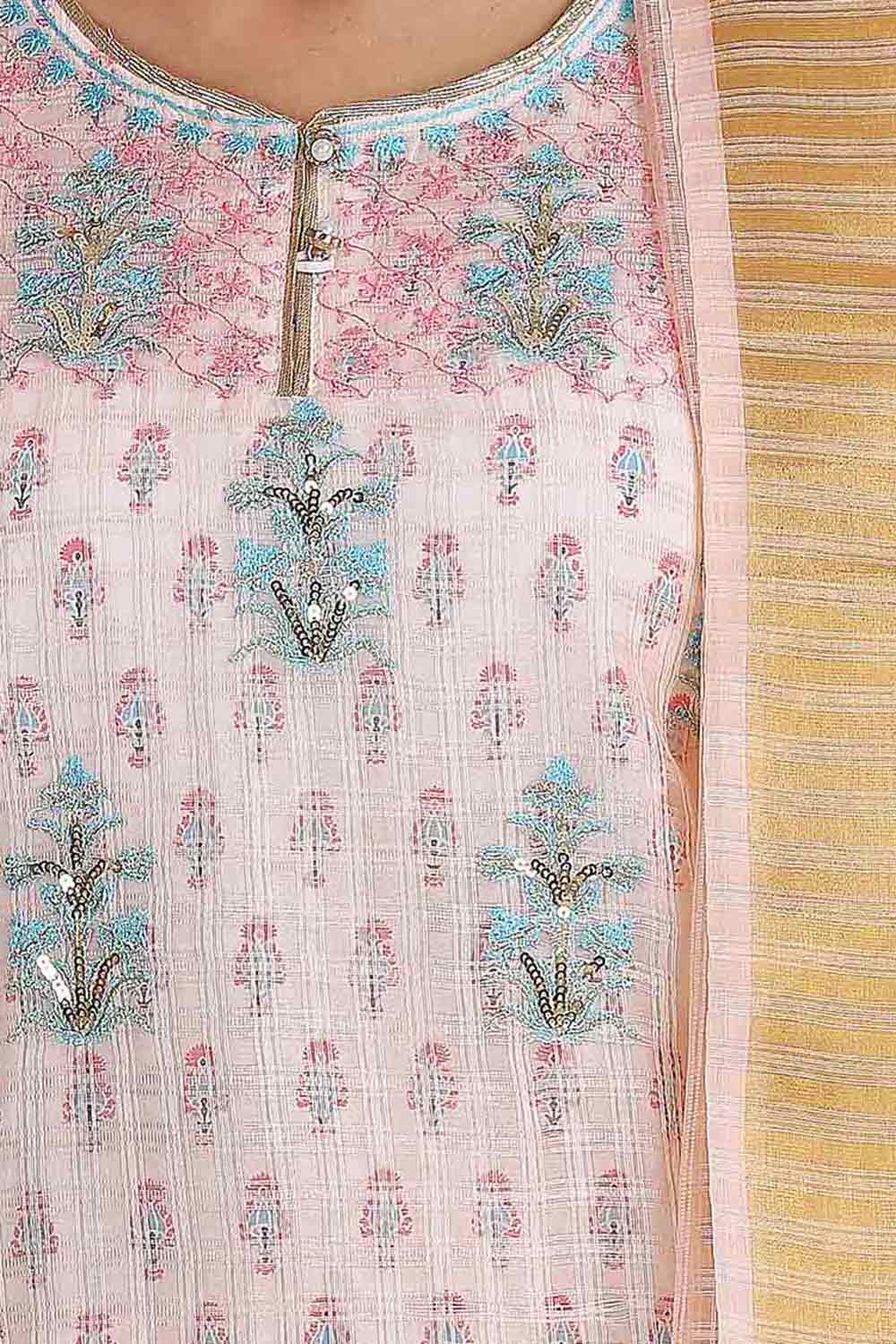 Peach Printed Round Neck kurta Set