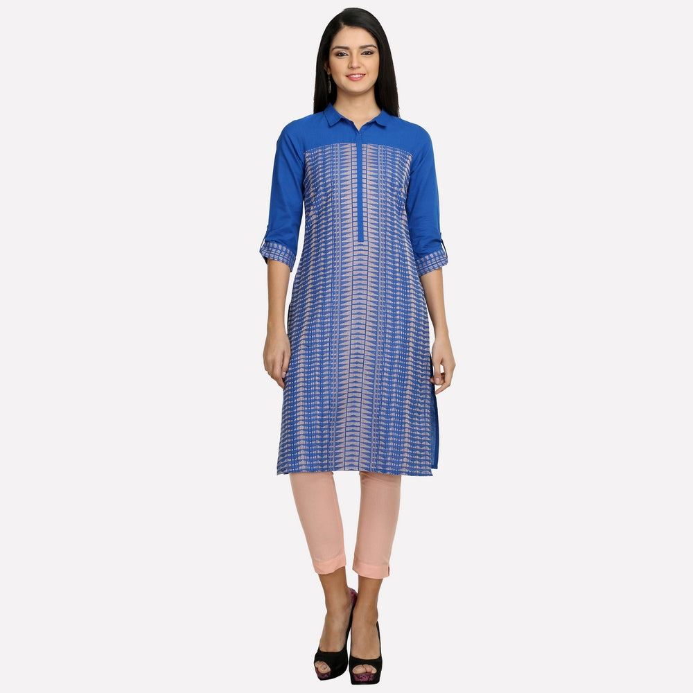 Blue Collar Neck Printed kurta