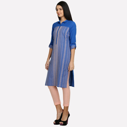 Blue Collar Neck Printed kurta