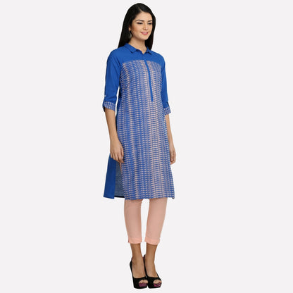 Blue Collar Neck Printed kurta