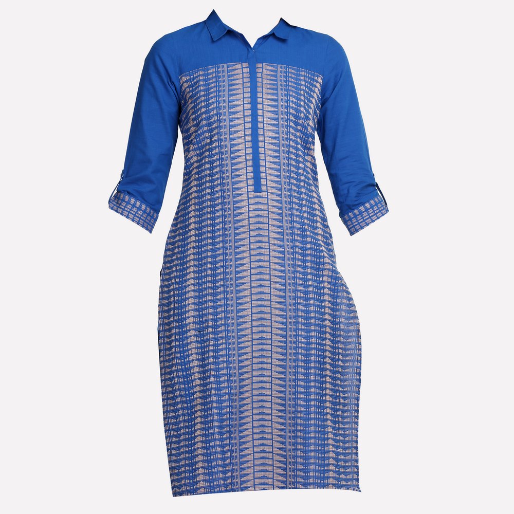 Blue Collar Neck Printed kurta