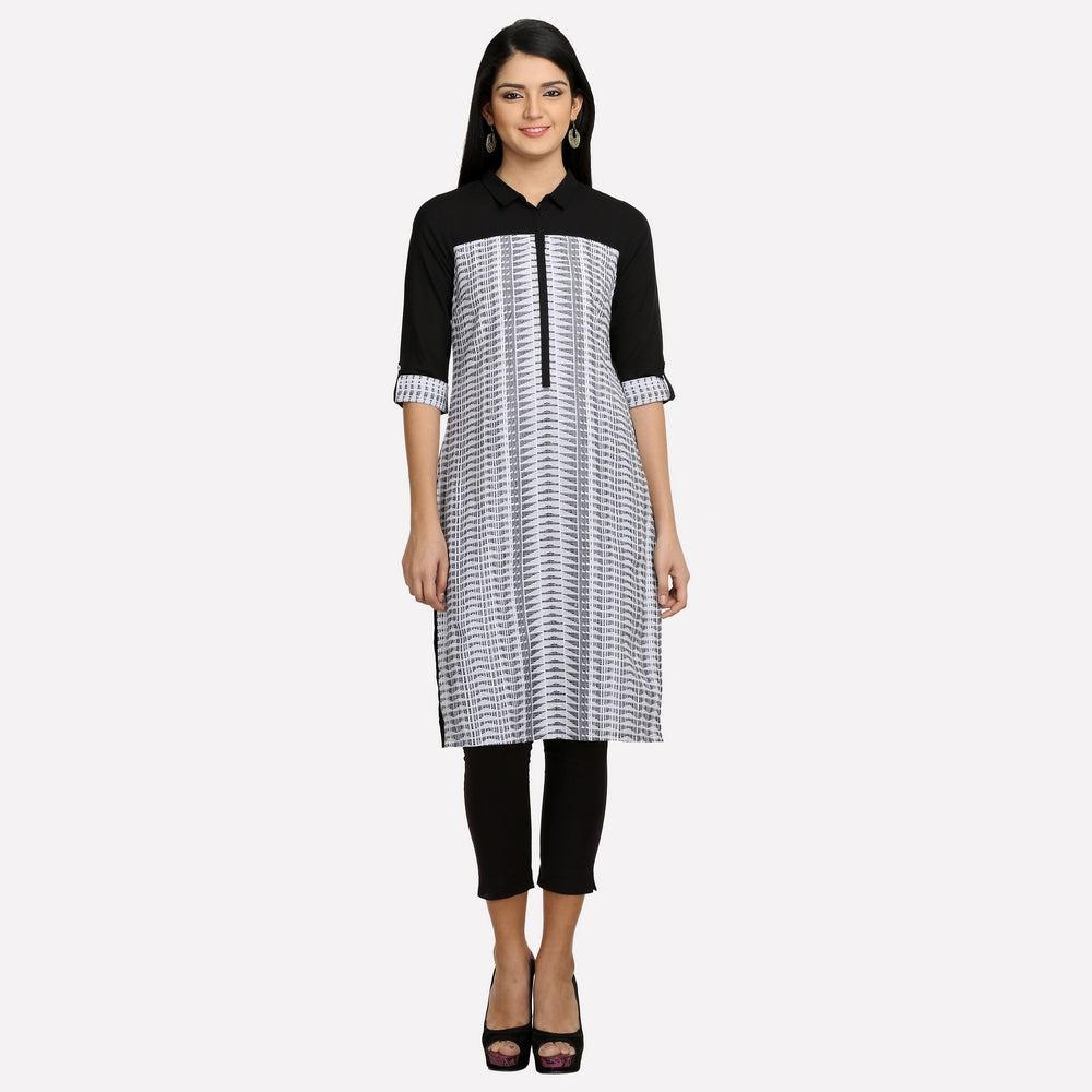 Black Collar Neck Printed kurta