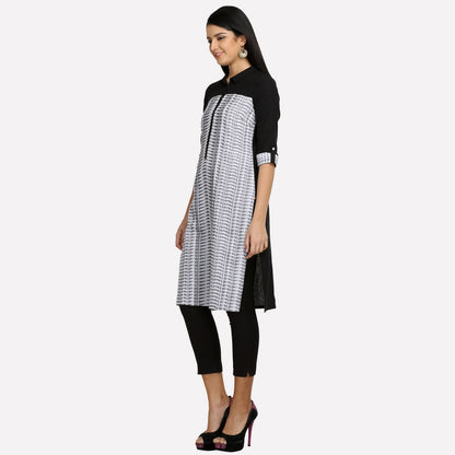 Black Collar Neck Printed kurta