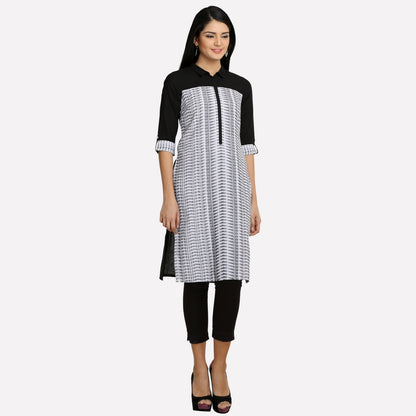 Black Collar Neck Printed kurta