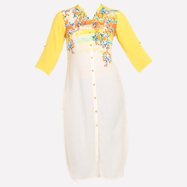 Yellow & White Floral Print kurta